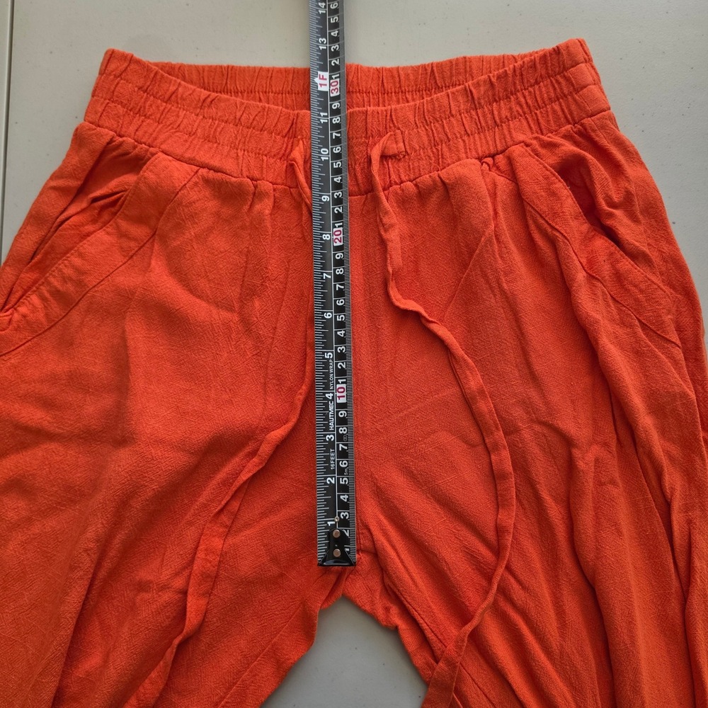 Sienna Sky Pants Women M Orange Wide Leg Linen Blend Drawstring Vacay Boho Flowy - Picture 8 of 10
